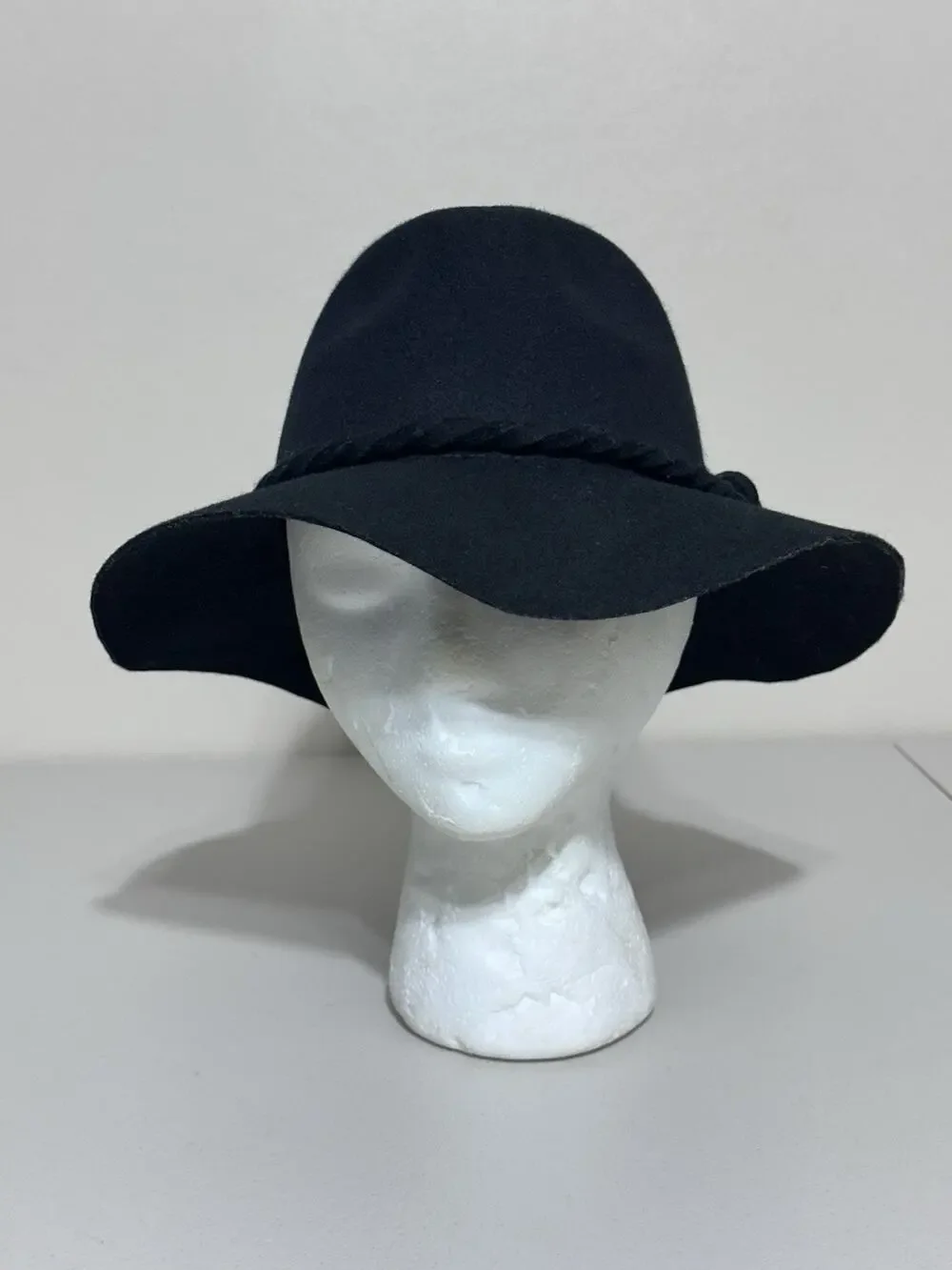 D&Y Black 100% Wool Wide Brim Floppy Hat Womens Boho Western One SZ Fits Most